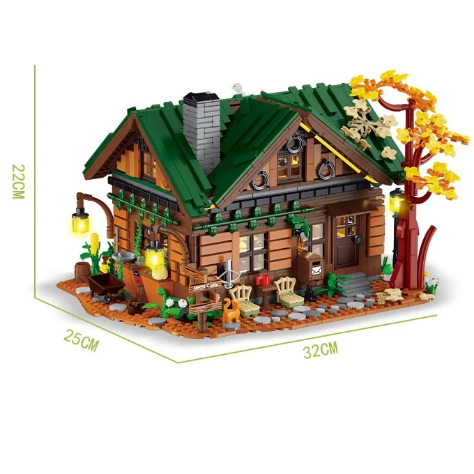 Mit Originalverpackung Forest Cabin Modellbausteinen 1004, Forest Lodge House, modulare Architektursteine, Weihnachts- und Geburtstagsgeschenk