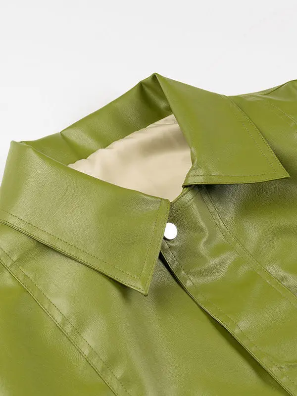 Street Faion Long Sve Colletto alla coreana in pelle Jaet Nuovo arrivo da donna Primavera 2025 Materiale PU Vestibilità ampia Maglia laterale