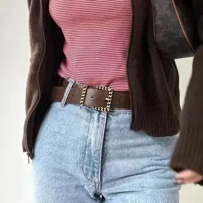 2024 New Metal Buckle Women Belt Punk Style Y2K Harajuku Casual Women Belts Rivet Double Breasted Buckle Fashion Leather Girdle