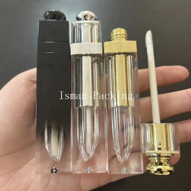 50Pcs Square sliver gold gradient black top lipgloss makeup cosmetic packaging  luxury empty lip gloss containers tube 5ml