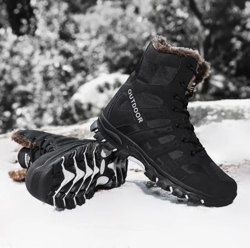 

Брендовые зимние мужские ботинки, толстые плюшевые теплые зимние ботинки, мужские ботильоны на шнуровке, уличные водонепроницаемые мужские мотоциклетные ботинки, размер 47