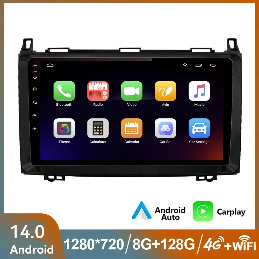 

2Din Android 14 Car Radio Carplay Multimedia For Mercedes Benz A B Class B200 W169 W245 Viano Vito W639 Sprinter W906 4G GPS DVD