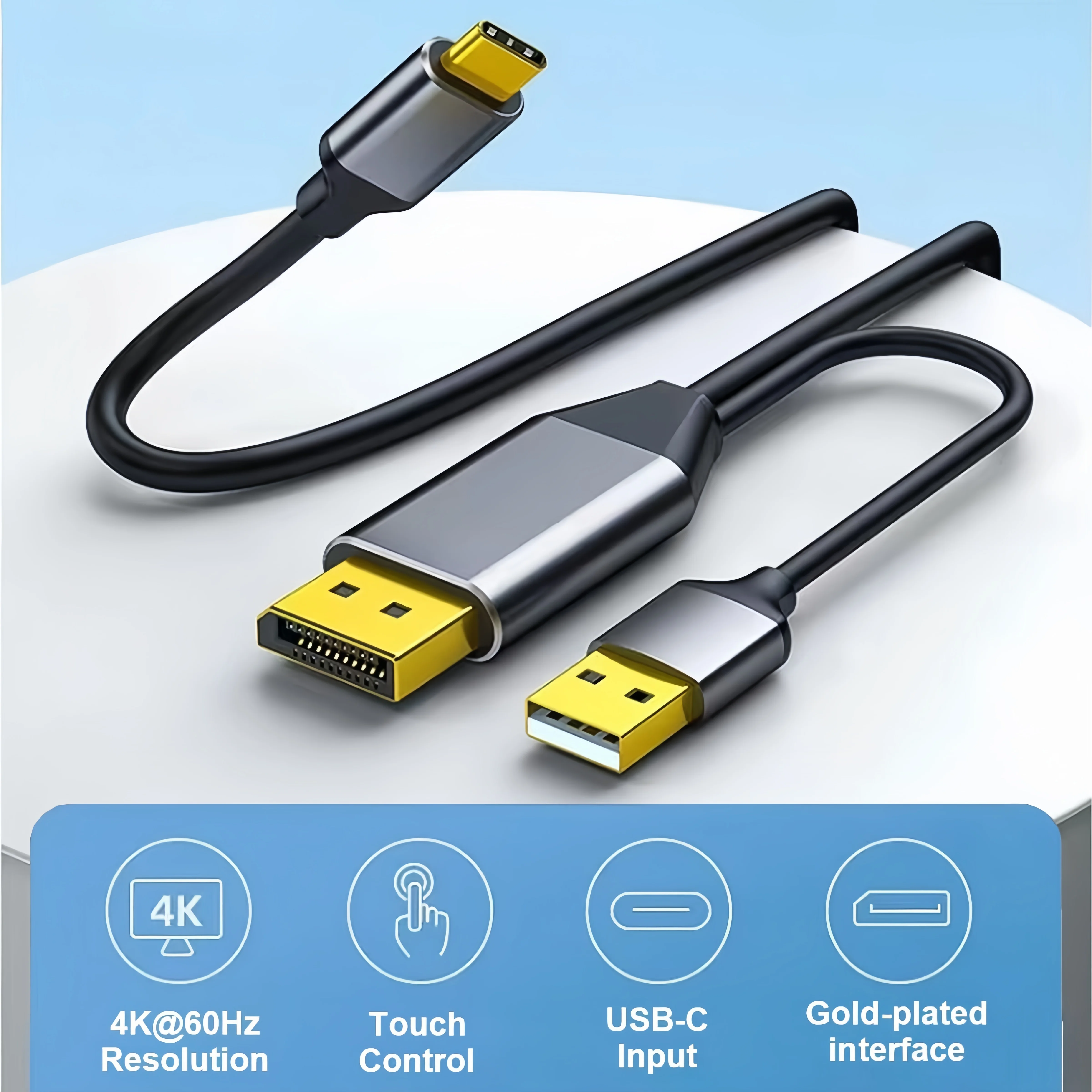 Ondersteunende aanraakfunctionaliteit DisplayPort naar USB-C-kabel 4K60Hz met USB-kabeladapter voor Nreal Air VR MacBook Pro/Air 2020