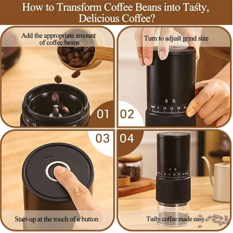 

T99C-Portable Electric Coffee Grinder USB Rechargeable Compact Burr Grinder For Travel
