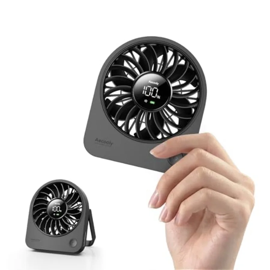Mini Portable USB Desk Fan, Small Enough to Hold Mighty Desktop Fan, USB and Battery Powered Quiet Table Fans, 4 Speeds Recharg