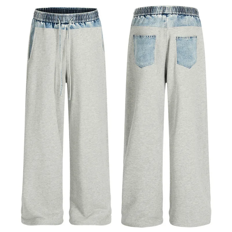 أزياء رجالية فضفاضة بجيوب متباينة غير رسمية مع تصميم فريد من نوعه، بنطال دينم مستقيم الساق ديناميكي ومتعدد الاستخدامات #6