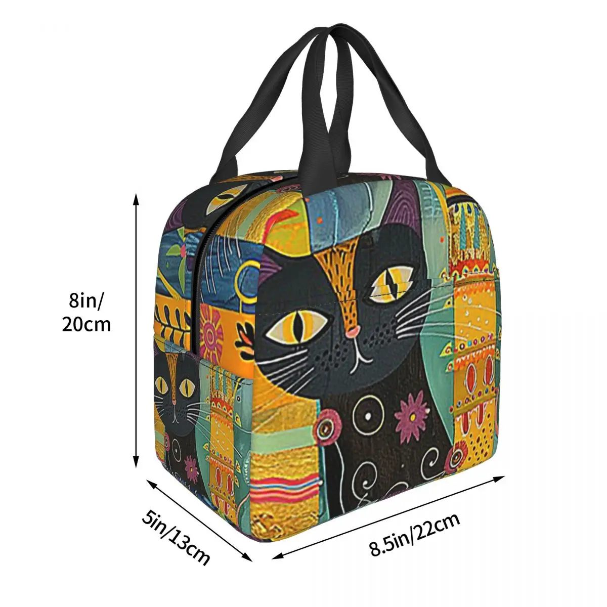Abstract Colorful Floral Cat Oil Painting Insulated Lunch Bag for Women Children Leakproof Food Boxes Thermal Lunch Box Tote