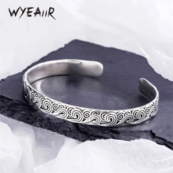 WYEAIIR 925 Sterling Silver Retro Spray Wave Fine Jewelry Luxury Resizable Opening Female Bangle