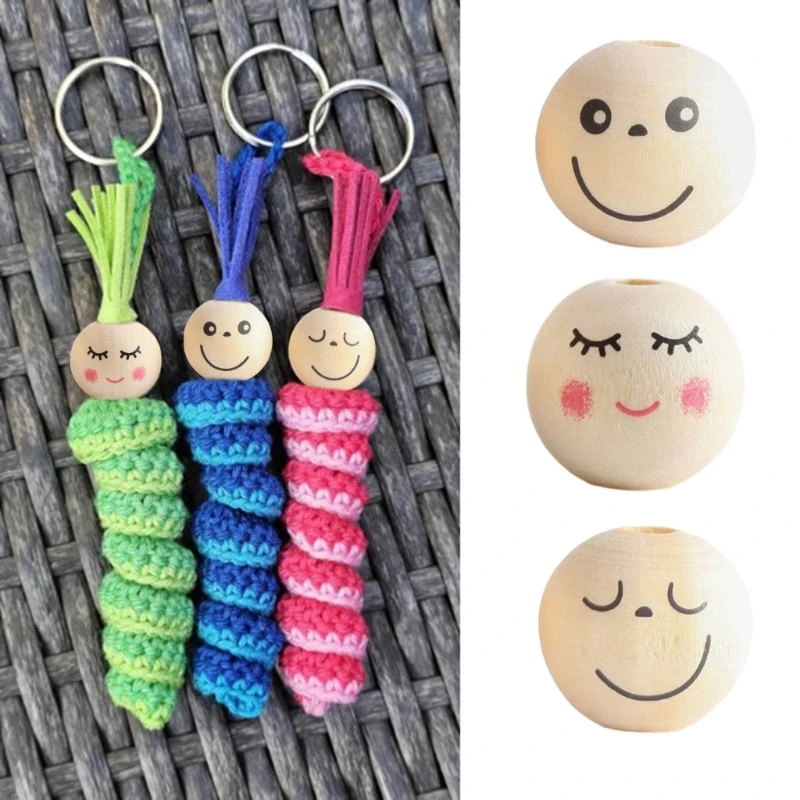 20Pcs Faced Beads, Smiles Beads with Holes, Natural Beads Round Loose Beads for DIY Crafts and Jewelry Making