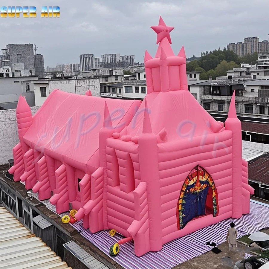 Giant children's castle beautiful pink inflatable castle with led lighting for outdoor wedding