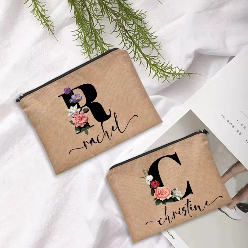 

Personalized Custom Initial Name Gifts for Bridesmaid Makeup Bags Makeup Bag Bridal Linen Cosmetic Case Canvas Toiletry Pouch