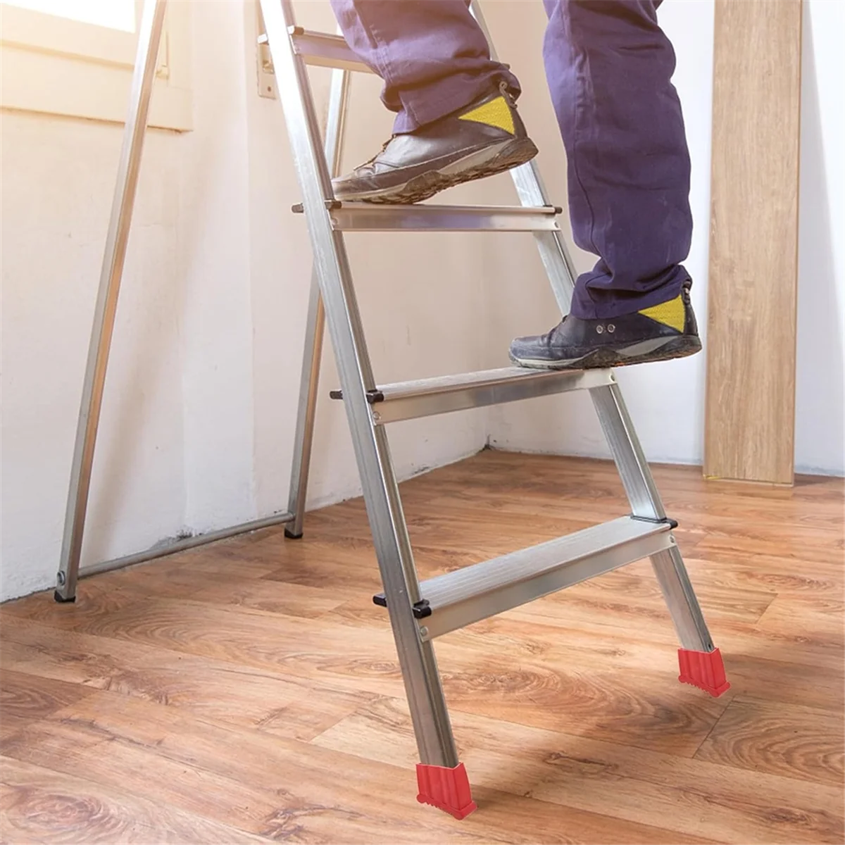 

ABNJ 4pcs Non-Slip Folding Ladder Feet Mat, Rubber Stair Foot Pads & Covers, Anti-Skid Ladder Leg Cushion Bumper