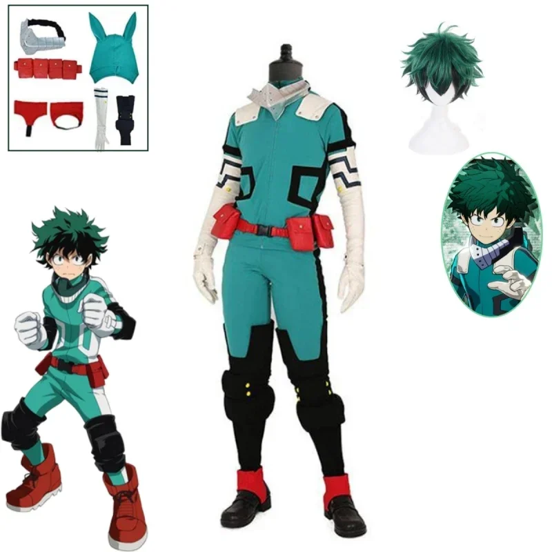 Anime My Hero Academy Midoriya Izuku Deku Battle Cosplay Kostum Halloween Costume Party Carnival Unisex Set