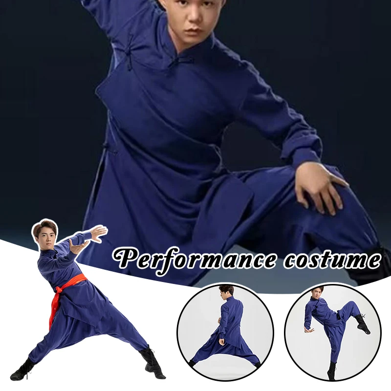 Mongolian Folk Dance Costume Men Traditional Blue Ethnic Deel Stage Performance Cultural Festival Dance Show National Clothing