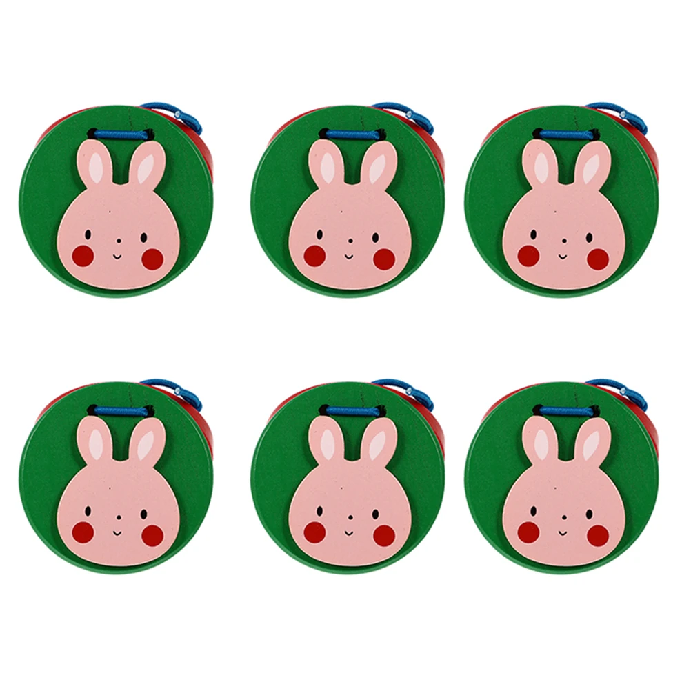 6pcs Wooden Castanets Toys Orff Instrument Musical Teaching Aid Safe Kids Toddler Cartoon Interest Cultivation Long