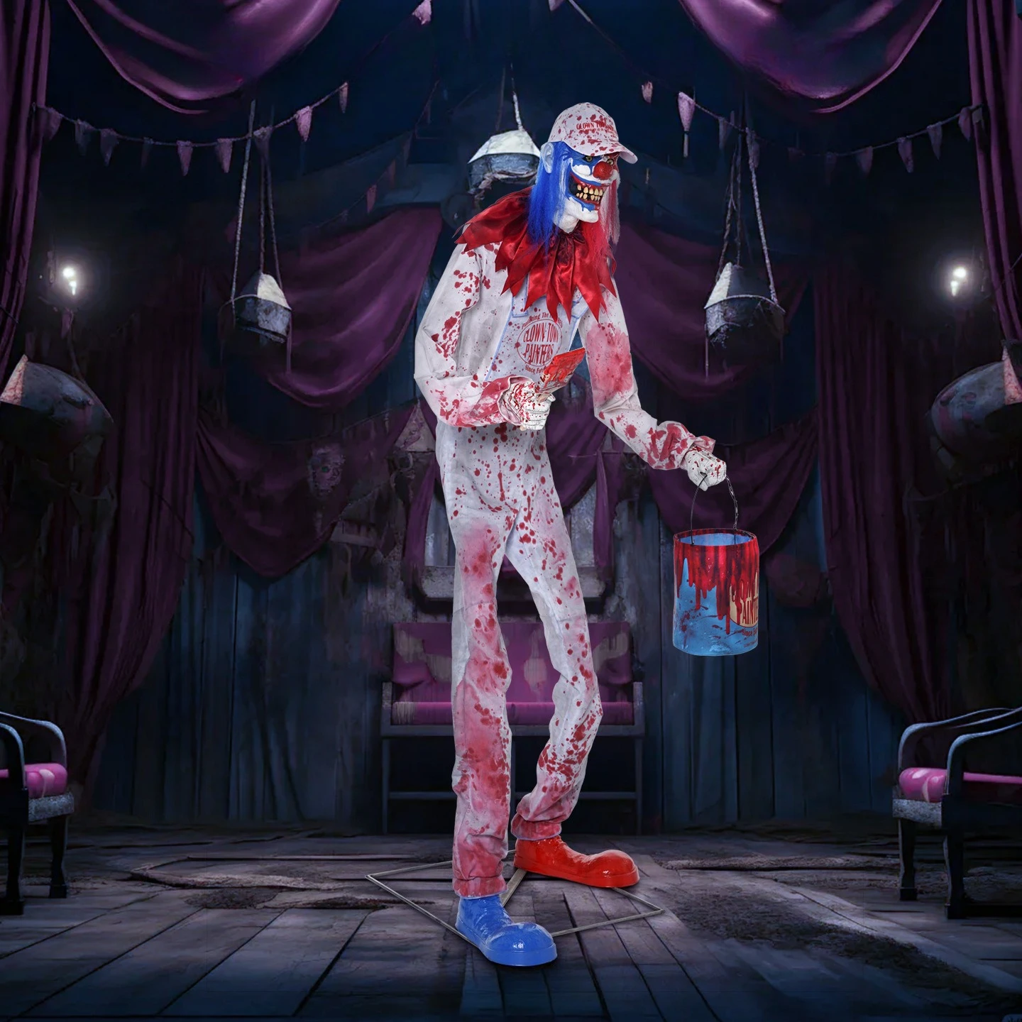 Halloween Paint Bucket Clown – Motion Sensor Prop Decoration for Haunted House Scene Setup
