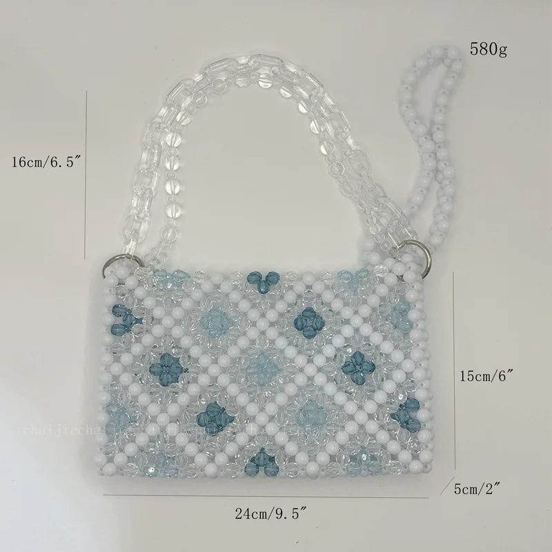 Blue Lingge Design Handmade Beaded Bag Handwoven Acrylic Crystal Women\'s Shoulder Bags Fashion New in Handbag Customization