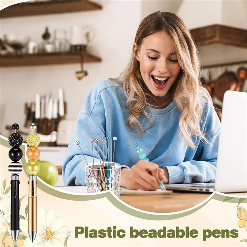 AP-50Pc Bulk Mehrfarbig Niedliche 1,0 mm Perlenstifte 4-in-1 Perlen-Kugelschreiber zur Herstellung von Abschlusszubehör A