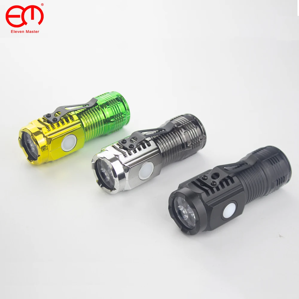 Powerful Mini 3LED Flashlight With Pen Clip And Tail Magnet Battery USB Charge Outdoor Portable Torch Emergency Lamp