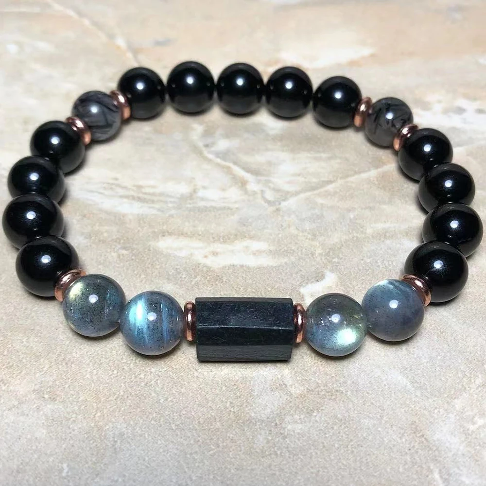 Ruberthen New Design 8 MM Labradorite Tourmalated Quartz Black Tourmaline Bracelet Protection Against Negativity