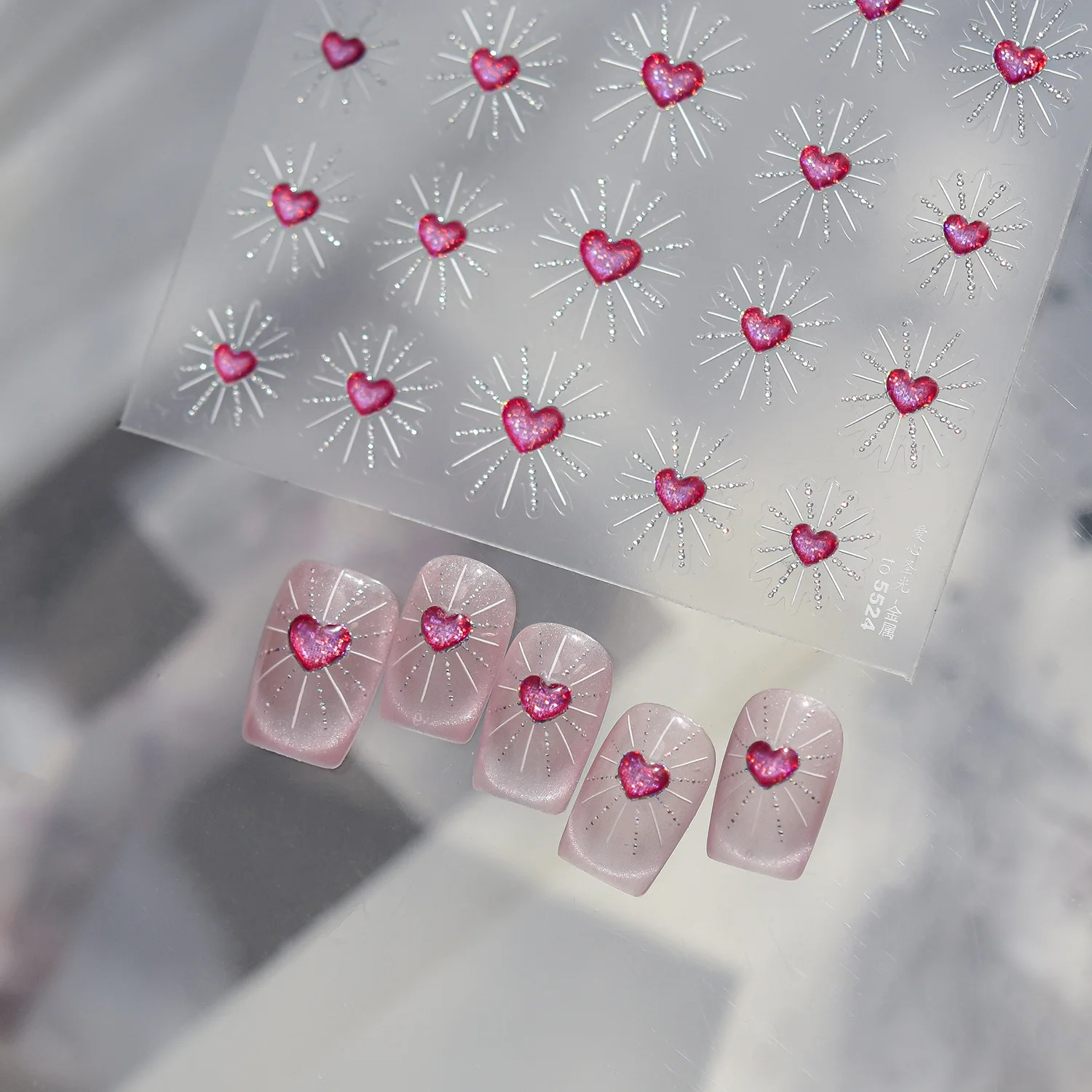 الوردي الدانتيل الصوفية مسمار ملصقات خمر القلب ستار الخماسي الضوء المقدس ليوبارد طباعة تنقش مسمار الفن ملصقات مانيكير صائق #4