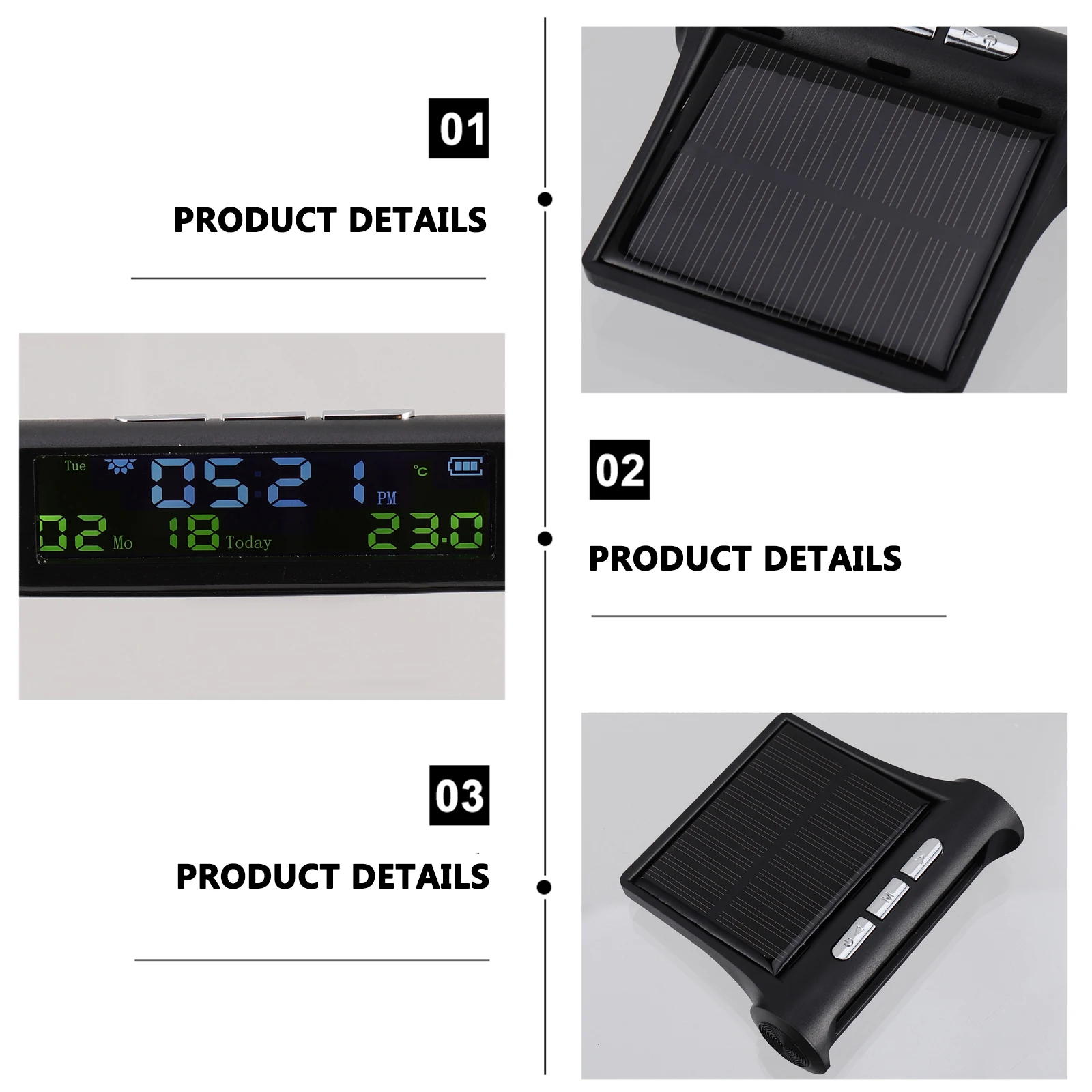 

Solar Car Clock Perpetual Calendar Thermometer Automatic Driving Digital Watch Car Temperature Meter Electronic Clock Heat