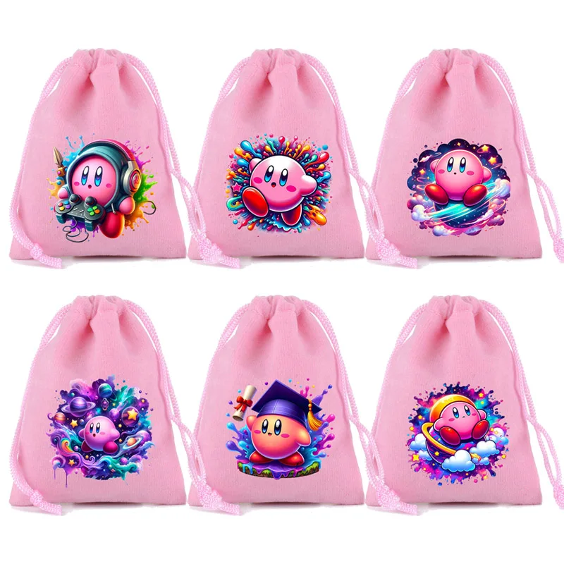 

cartoon Kirby stars Drawstring Bags for girls candy pouch gift bags pink draw string storage bolsa Lipstick small item storager