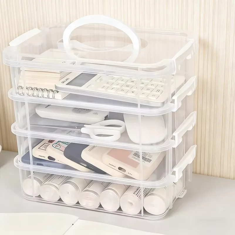2026 Paintbrush Multi Layer Pencil Case Transparent Portable Organizer Box Stackable Partitioned Drawer Plastic Box School