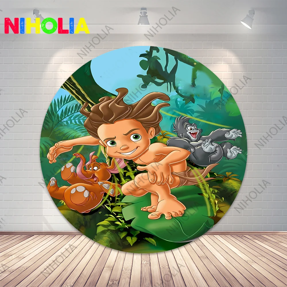 Tarzan خلفية صورة مستديرة استحمام الطفل اسطوانة يغطي الاطفال حفلة عيد ميلاد الديكور صور الدعائم لطاولة الكعكة