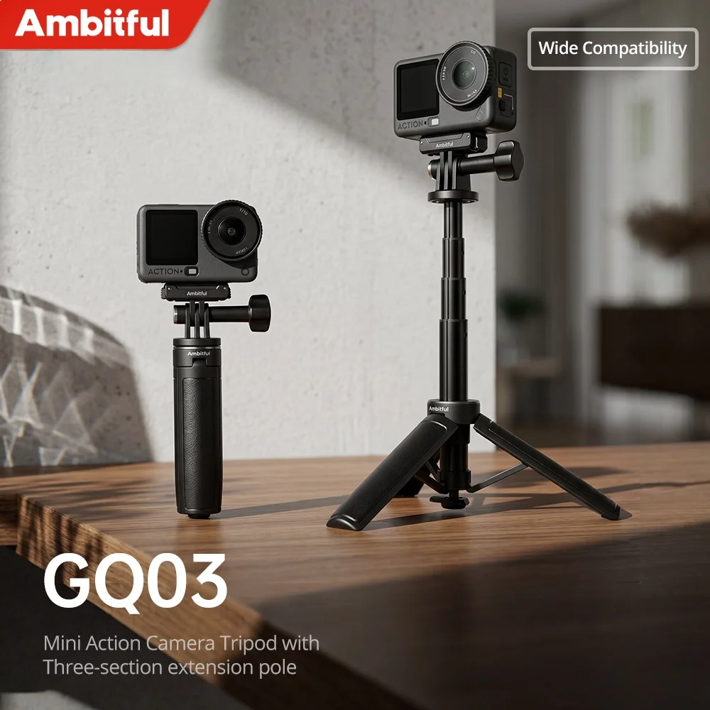 Caméra d'action Ambitful GQ03, bâton de selfie portable/mini trépied, compatible avec DJI Action 6/5 Pro/4/Nano et GoPro 360 °   Caméras
