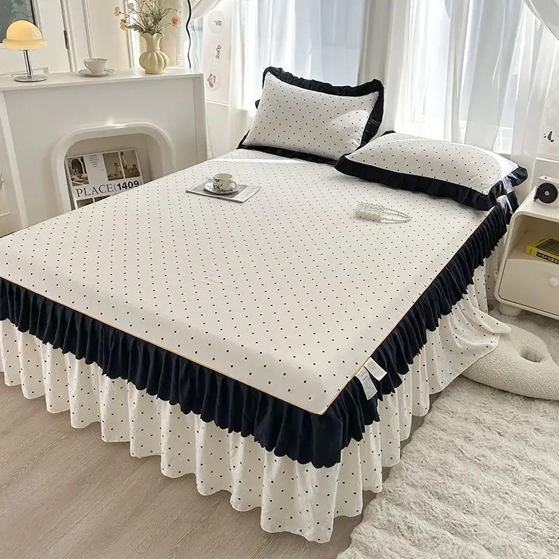 Chic Korean Bed Skirt With Anti-Slip Bottom Single Piece Mattress Cover Elegant Hepburn Style Bedding Fitted Sheet No Shedding