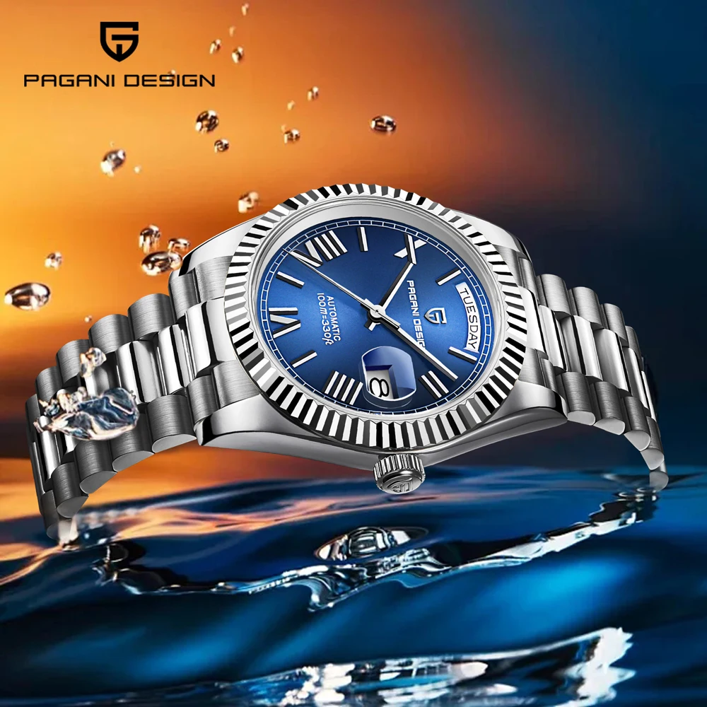 PAGANI DESIGN Watches Luxury Roman Numeral Dial Men's Watch Stainless Steel Mechanical Watch for Men 8285 Movt AR Sapphire Clock