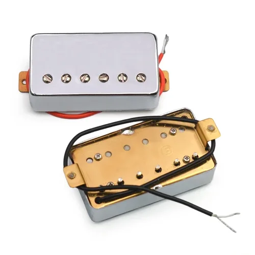Imagen 2 del producto Pastilla de Guitarra eléctrica Humbucker, pastilla de puente de cuello dorado/cromo para Guitarra eléctrica estilo LP, cubierta de latón, pastilla de Guitarra