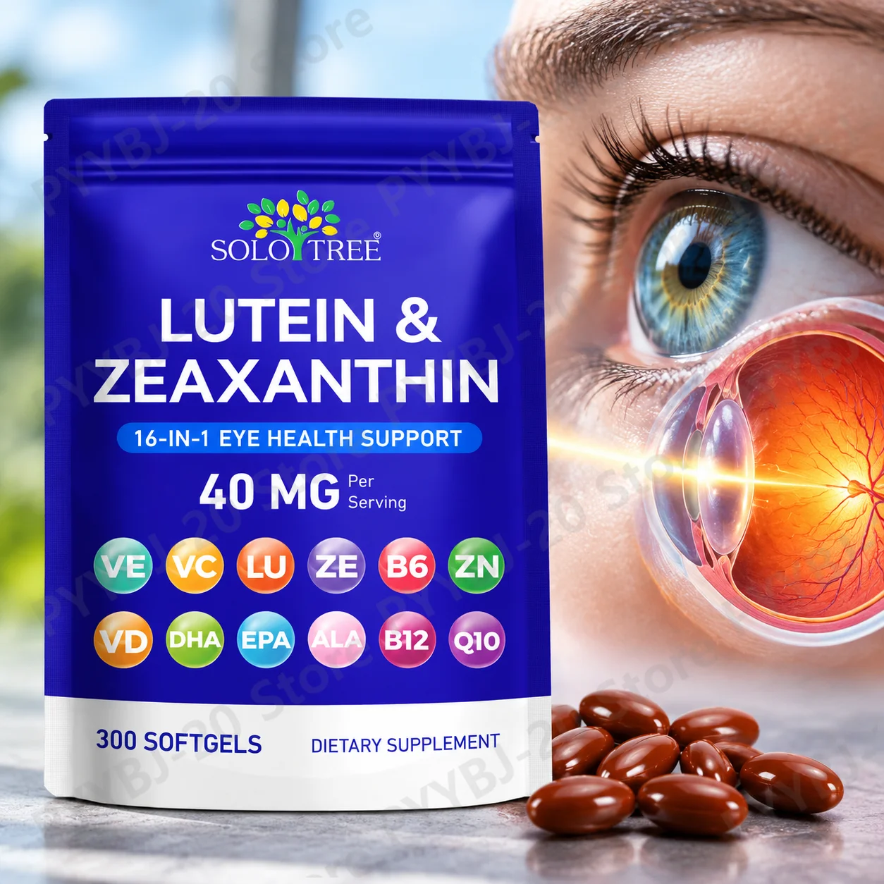 SOLOTREE Eye Health Capsules Enhance Clear Healthy Vision Helps Maintain Eye Comfort Relieve Eye Fatigue with Lutein 300ct Daily