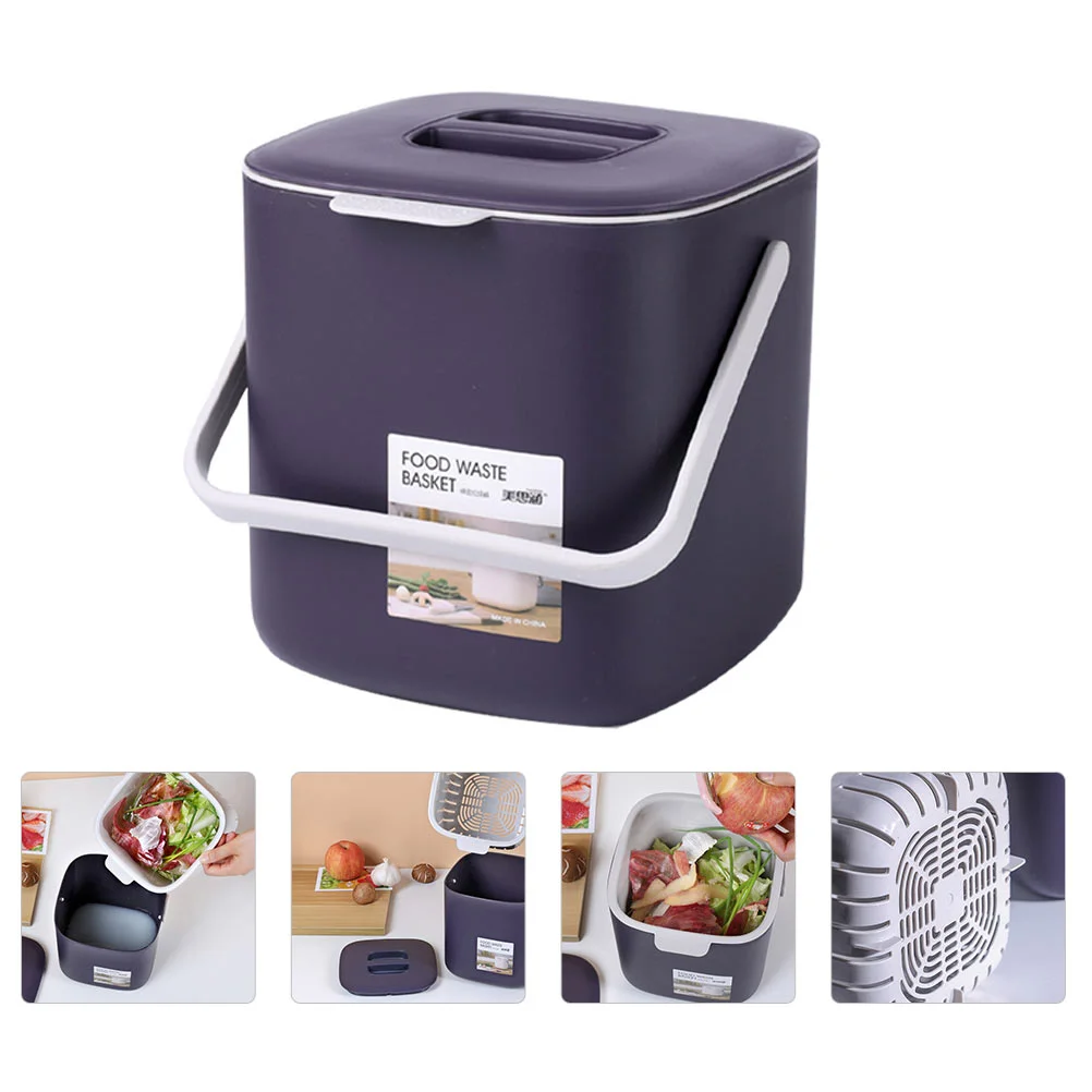 Garbage Bin Plastic Can with Handle Waste Cover Trash Desktop Container Household Covered Travel Mini Compost