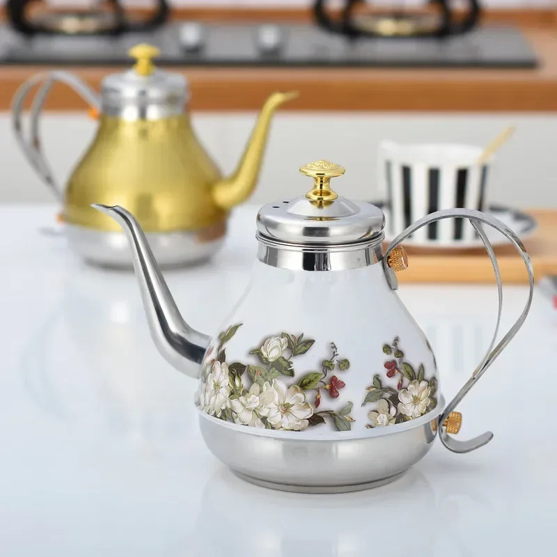 stainless steel Gold golden teapot with strainer Coffee Pots European Hand Style Flush Palace Pot Fine Mouth Tea Water Pitcher