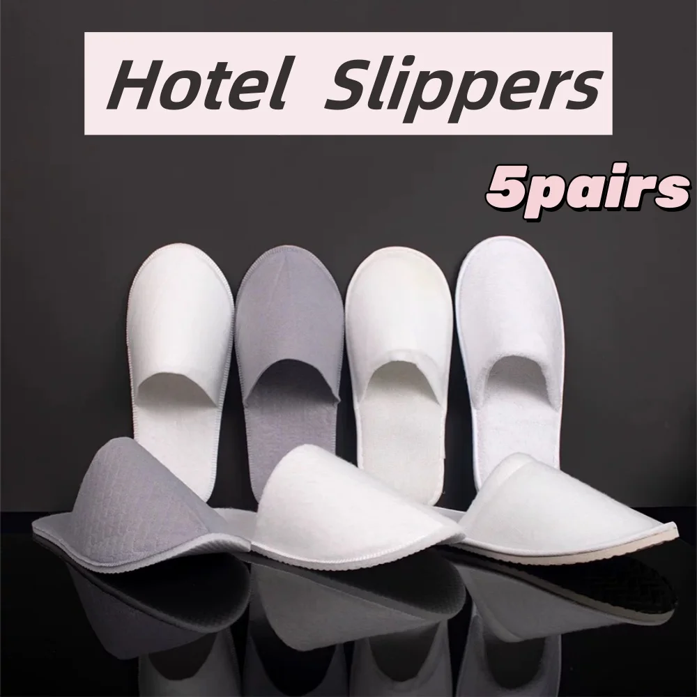 5 Pairs/Lot High Quality Disposable Hotel Slippers Home Travel SPA Guest Slippers Bathroom Non-slip Slippers Closed Toe Slippers