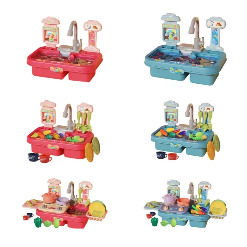 Kitchen Sink Toy Set Pretend Playset with Running Water Gift for Toddlers