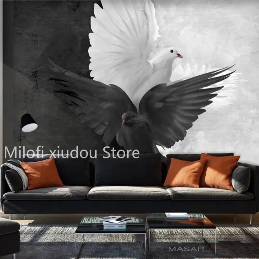 Custom 3D wallpaper mural simple modern nordic wind black and white pigeon art wallpaper background wall painting