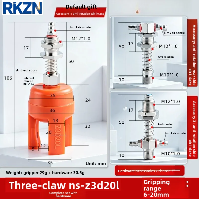 Z3D Series 3-Finger Flexible Gripper, 4-80mm Range, with Fitting for Injection Molding Machine