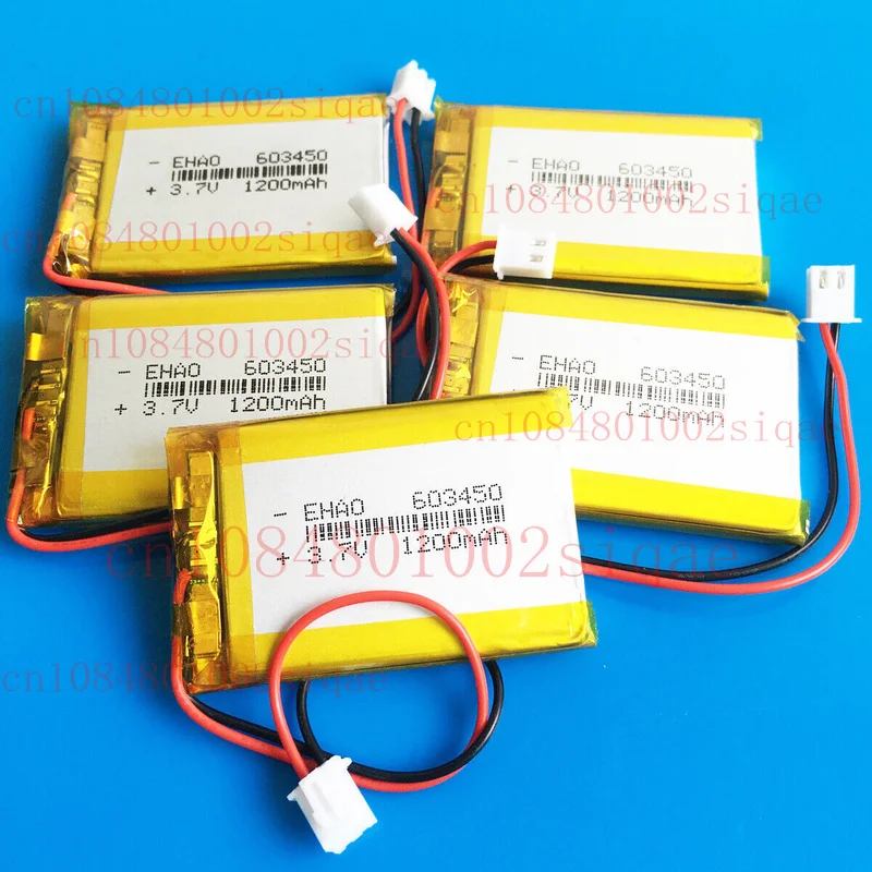 

5pcs 3.7V LiPo Rechargeable Battery 1200mAh 603450 + JST 2Pin 2.5mm Connector WYORESY