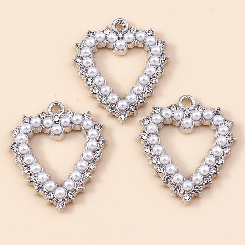 Leslie 4 Stück elegante Kristallperlen, hohle Liebesanhänger, Herzen-Anhänger für DIY-Ohrringe, Armbänder, Halsketten, Zubehör – Detail 4