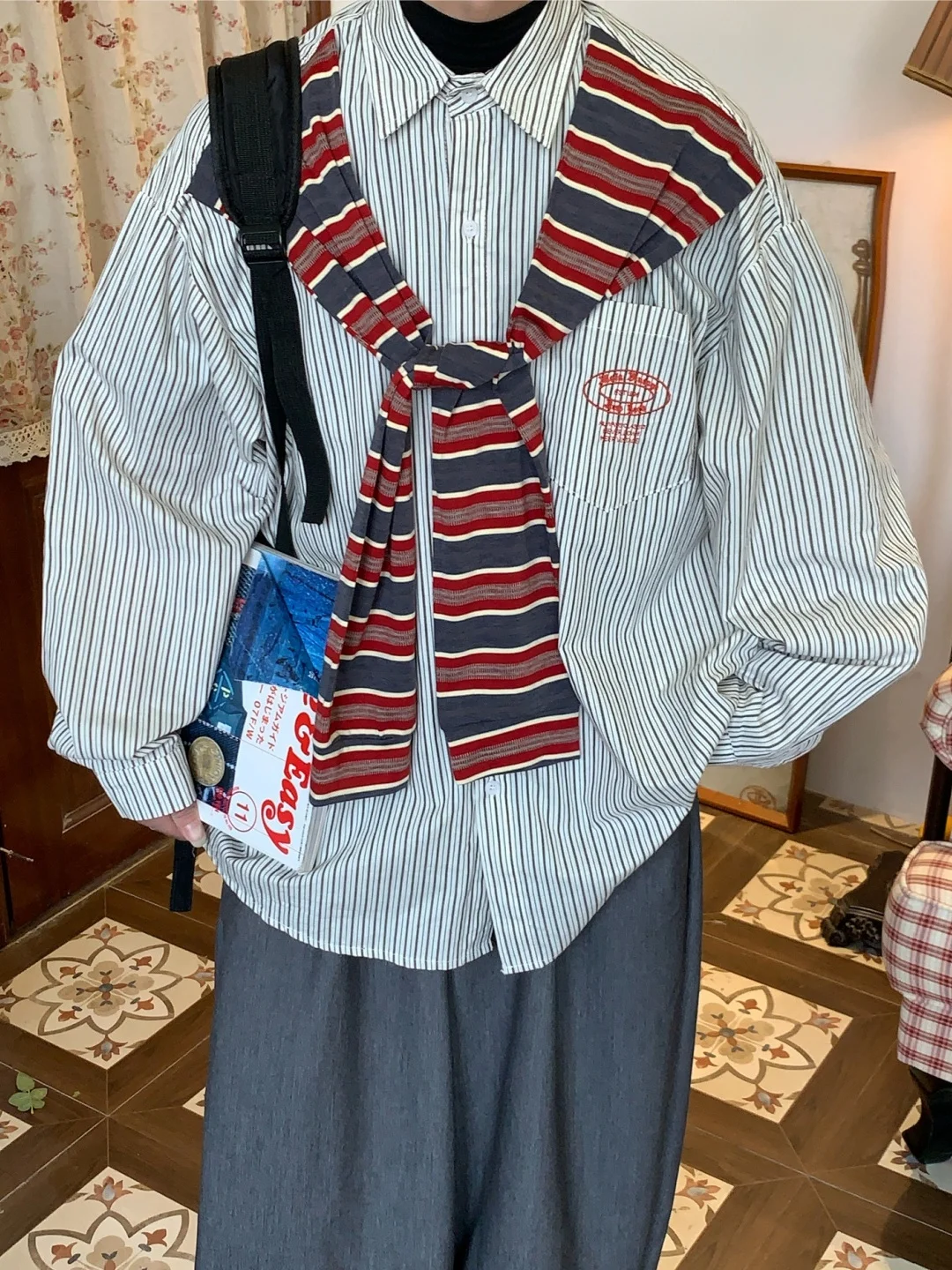 

Корейский Sle Повседневный полосатый дизайн Long Sve irt ex Весна Осень Уличный свободный одинаковый модный Cheered irt