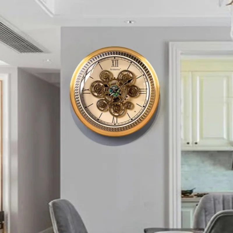 Silent Wall Clock Gear Mechanical Wall Clock Luxury Round Retro Creative Hanging Clocks Living Room Decoration Accessories