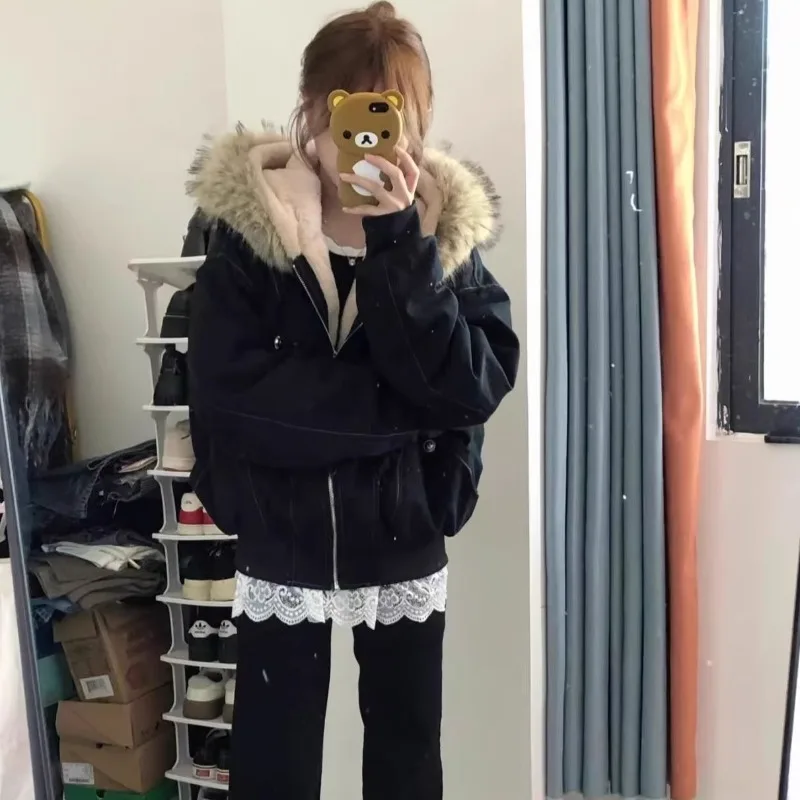 Veste d'hiver en coton pour femme, mode coréenne, avec velours épais et manteau court, vêtements féminins, nouvelle collection 2025