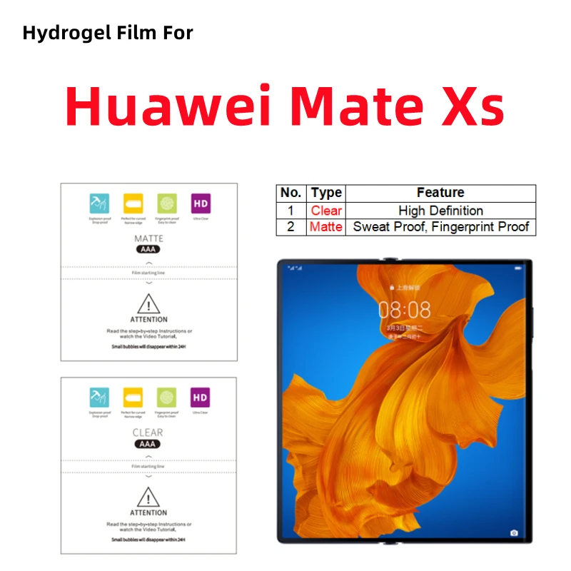 

2pcs Matte Hydrogel Film For Huawei Mate Xs Clear Protective Film For Huawei Mate Xs Folding Mobile Phone HD Screen Protector