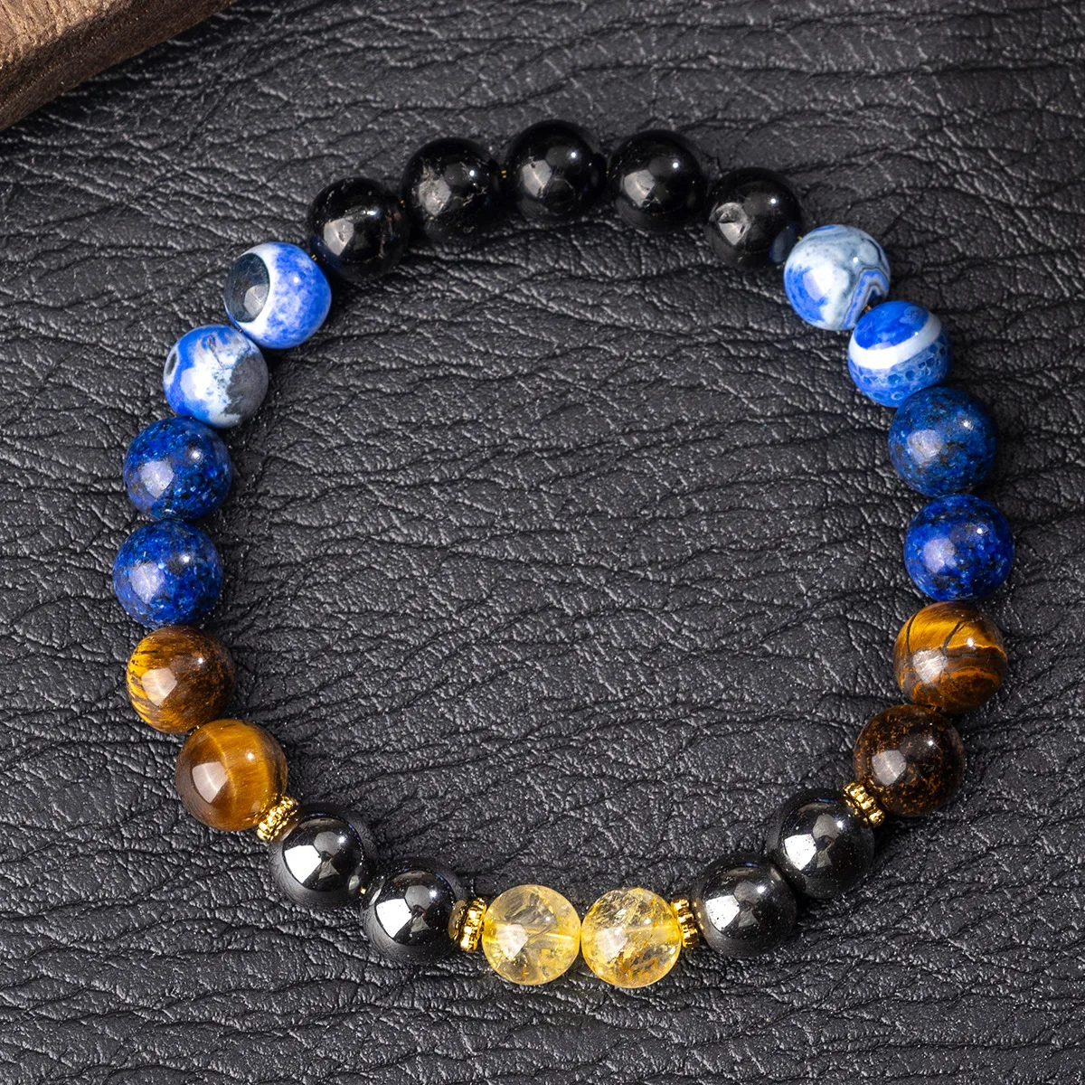 Chinese Style Lucky Natural Stone Bracelet For Men Hematite Tiger Eye Lapis Lazuli Beaded Bracelet Wealth Attracting Good Luck
