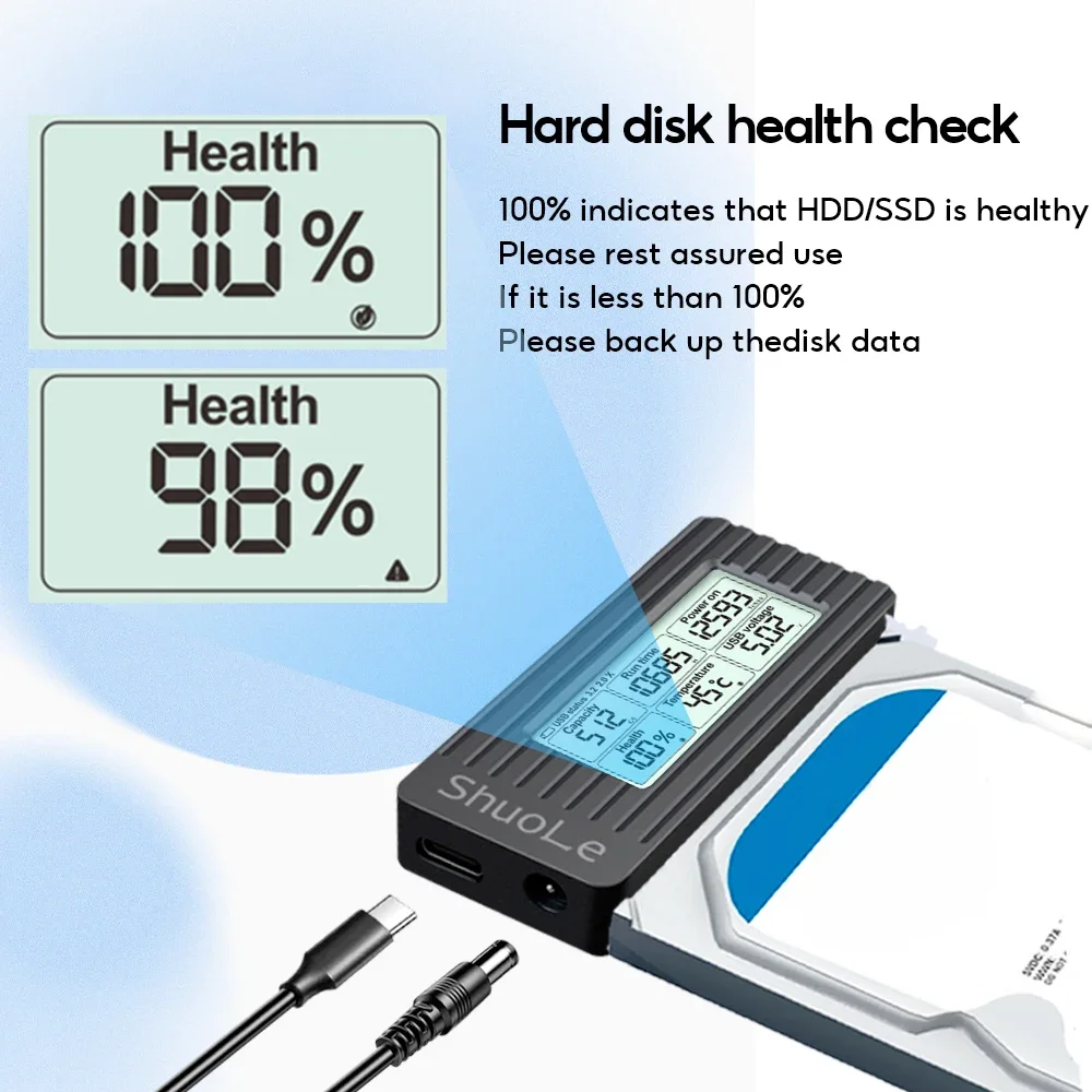 USB 3.2 3.0-SATA III 어댑터 변환기 케이블 2.5/3.5 인치 SSD HDD 하드 드라이브 용 디지털 디스플레이 케이스 노트북 PC 용 외부