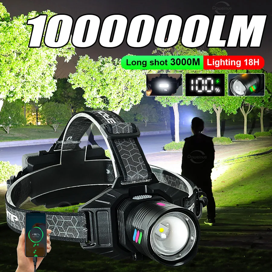 

LED USB Rechargeable Headlamp Super Bright Headlight IP6 Waterproof Head Flashlight With Digital Display Camping Fishing Lantern