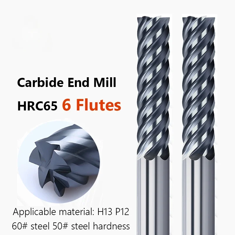 6 Teeth Carbide End Mill 6 8 10 12 14 16 18 20 25mm  6 Flutes Tungsten Cutter Tools CNC Finishing Metal Steel Machining Router